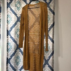 Small yellow lace eyelet duster cardigan